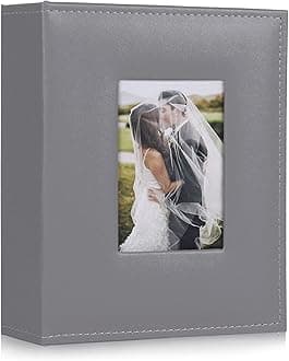 RECUTMS Photo Albums 4x6 Photos 200 Pocket Black Pages PU Leather Slip In Photo Picture Small Album For Family Anniversary Wedding Memo Slot Children Holiday Album（Grey）