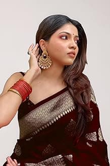Women's Banarasi Saree Pure Kanjivaram Silk Saree Soft new ladies 2023 Design Wear Pattu Sarees Latest Cotton Party Sari collections With Blouse Piece for Wedding sadi (PARI 122 MAROON)