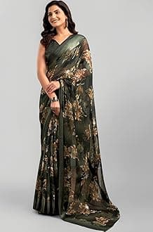 SIRIL Women's Georgette Floral Printed Saree With Unstitched Blouse Piece