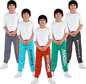 Boys 100% Cotton Printed Track Pants | Elastic Waist Loose Fit Kids Casual Summer Trousers | Multicolor Combo (Pack of 5)