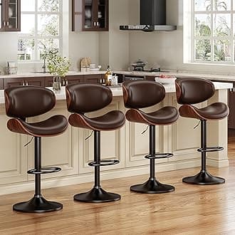 YaFiti Bar Stools Set of 4, Modern Pu Leather Swivel Adjustable Bar Stool Counter Height Stool Set, Bar Chair with Back and Footrest for Kitchen, Dining Room, Brown