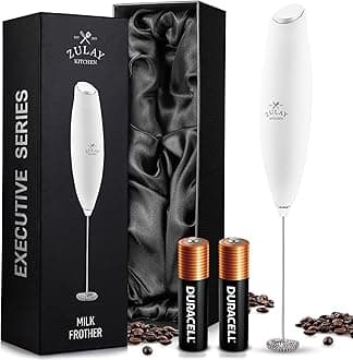Zulay Milk Frother Wand – Handheld Electric Coffee Frother, Battery Operated Drink Mixer – 13,000 RPM Titanium Motor, Detachable Whisk, Easy Clean Foam Maker for Latte & Matcha – Executive White