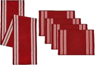 Encasa Homes Dining Set (4 Placemats + 1 Table Runner) Red Scale | Fine Ribbed Cotton | Modern Colors and Patterns, Home Use, Restaurants and Hotels - Washable