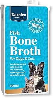 Fish Bone Broth for Dogs & Cats - Sustainably Caught Cod & Haddock | 100% Real & Natural Liquid Bone Broth for Pets | High in Collagen & Protein for Healthy Joints, Gut, Digestion, Skin & Sickness