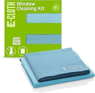 E-Cloth Window Cleaning Cloth - Eco Packaging - Glass Cleaning Cloth, Streak-Free Windows with Just Water, Microfiber Towel Kit for Windows, Car Windshield, Mirrors - Alaskan Blue