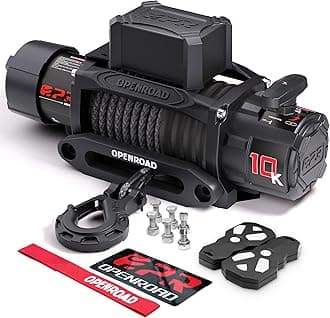 OPENROAD 10000 lb. Waterproof IP68 Electric Winch, 12V Electric Truck Winch Synthetic Rope Kit, with 2 Wireless Handheld Remotes and Wired Handle 4WD Recovery Winch(10000lbs Synthetic Rope)