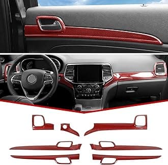 Dashboard Panel Trim & Inner Door Handle Cover Interior Trim Kit Compatible with Jeep Grand Cherokee WK2 2014-2020, Red Carbon Fiber Finish