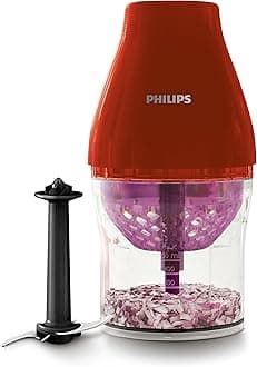 Philips Kitchen Appliances MultiChopper with Chop Drop Technology, Red, HR2505/42, 1.1l