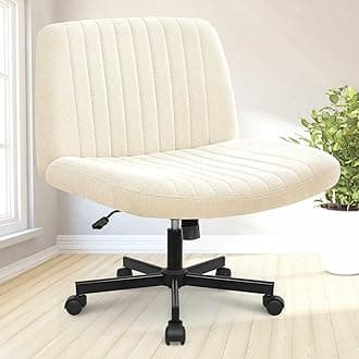 NEO Chair Criss Cross Chair with Wheels Home Office Cross Legged Armless Chairs Ergonomic Adjustable Computer Desk Task Wide Seat for Bedroom Vanity Comfy Swivel (Beige)