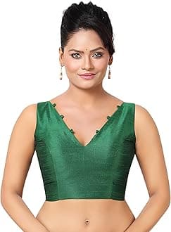 Madhu Fashion Women's Sleeveless Solid Pattern V Neck Readymade Saree Blouse