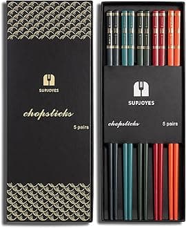 SUPJOYES Reusable Fiberglass Chopsticks - Multicolor Chinese Chopsticks Dishwasher Safe, 5 Pairs Chop Sticks Gift Set