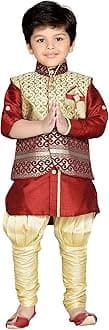 AJ DEZINES Boy's Silk Cotton Kurta, Pyjama And Waistcoat Set