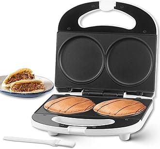 Double Mini Pancake Maker Machine, Arepa Maker, 2 x 4-Inch Electric Pancakes Maker Griddle, Ideal for Pancakes, Cookies, Eggs, Arepas & Breakfast Sandwiches, 230V, UK Plug, White
