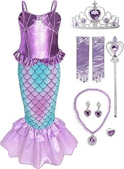 Funna Girls Mermaid Costume Princess Dress Up with Accessories Purple, 7-8 Years