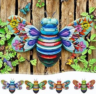 Metal Outdoor Wall Art Decor, Bee Wall Decoration, Iron Bee Garden Art, Metal Craftwork, Bumble Bee Decor Outdoor Hanging Bees for Wall and Garden Decoration, Indoor or Outdoor Decorative Art