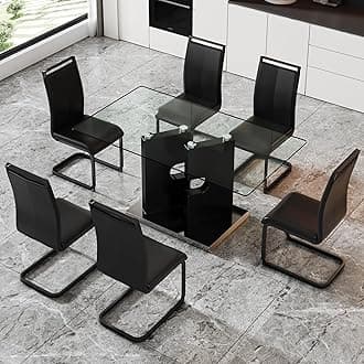 Glass Dining Table Set for 6,7 Piece Dining Table Set, Tempered Glass Table Top and Modern Design MDF Base with 6 PU Leather Ergonomic Dining Chairs