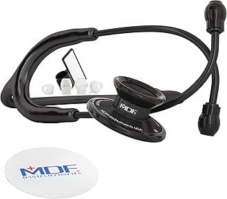 MDF Instruments, Acoustica Lightweight Stethoscope for Doctors, Nurses, Students, Home Health Use, Adult, Dual Head, Black Tube, Black Chestpiece-Headset, MDF747XPBO