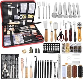 Leather Working Kit, Leather Working Tools for Beginners, Leather Crafting Tools and Supplies with Storage Bag Sewing Carving Punching Cutting Stamping Tools, Leather Tooling Kit for DIY Craft