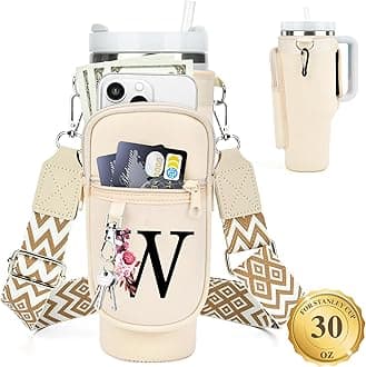 LOKASS Water Bottle Holder with Strap for Stanley Cup 30 oz Tumbler, Personalized Initial Stanley Cup Accessories 30oz, Stanley Cup Carrier Bag for Walking, Valentine’s Day Gifts for Women, Men, Girls