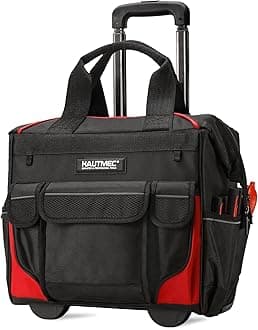 14.5" Rolling Tool Bag on Wheels, Heavy-Duty Tool Bag with High-Density Oxford Fabric, Oversized Off-Road Wheels, Wide-Mouth Design, 25-Pocket, Double Zipper & Telescoping Handle - HT0179