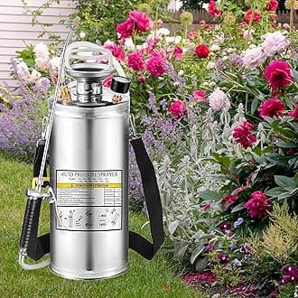 2Gal Stainless Steel Pump Up Sprayer Reinforced Hose, Hand Pump Sprayer with Pressure Gauge&Safety Valve, Adjustable Nozzle Suitable for Gardening (2 Gallon)