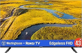 Westinghouse Edgeless Roku TV - 43 Inch Smart Television, 1080P LED FHD w/Wi-Fi & Mobile App Connectivity, Flat Screen Compatible w/Apple AirPlay, Alexa, & Google Assistant