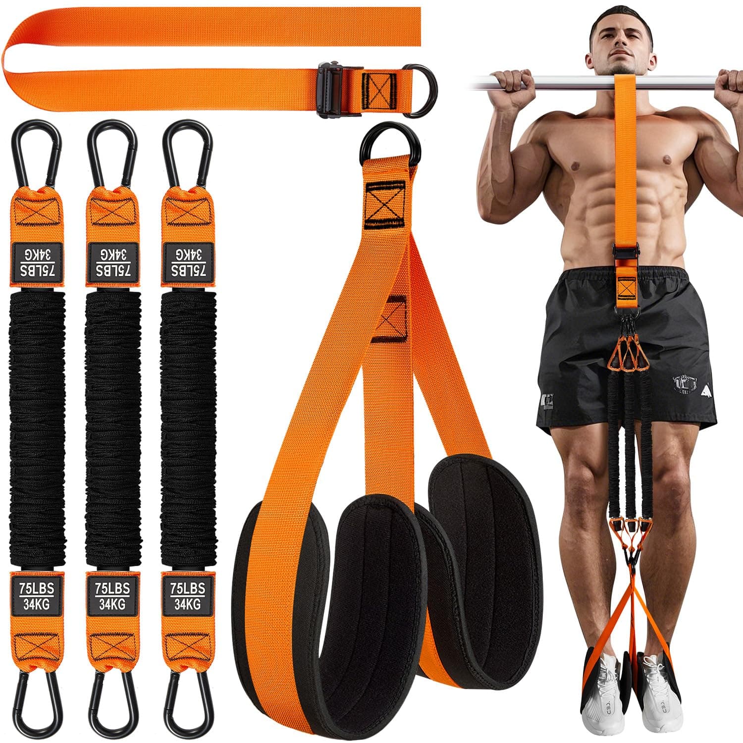 Pull Up Assistance Bands, Heavy Duty Resistance Band for Pull Up Assist, Adjustable Weight/Size with Fabric Feet/Knee Rest, Bands for Pull Up Bar, Pull Up Assist Band Strength Training Equipment
