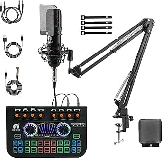 - CEZO U87 Professional Condenser Microphone with X3 Sound Card | Mic Set with Pop Shield | Live Sound Card | Boom Arm Stand | Metal Shock Mount for Recording, Podcasting & Streaming