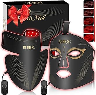 Red Light Therapy Mask Set, Five-Level Brightness Adjustment for Face and Neck, 630nm Infrared Light + 850nm Near-Infrared LED Therapy Phototherapy, Portable Mask with Power Storage, Black