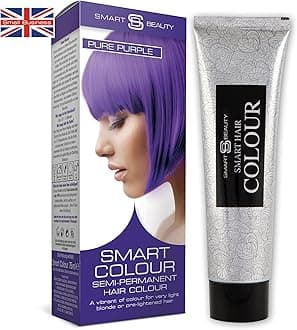 Smart BeautyPurple Hair Dye Semi Permanent, Bright Purple Hair Dye Perfect for Light Blonde, with Non-Drip Pre Mixed Formulation with Hair Conditioning Cream, Hair Colour, Vegan, Cruelty Free