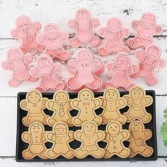 10 Piece Mini Gingerbread Man Cookie Cutters, 3d Raised Christmas Design Cookie Stamps, Mini Funny Gingerbread Molds, Christmas Ornament Cookie Cutter Set Suit for Frosting Decoration(Gingerbread Man)