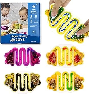 Squishy Tube Sensory Toys for Kids: Sensory Toys for Autistic Kids Glitter Sensory Squeeze Tube Anxiety Relief Toy for Ages 3 to Adults Easter Basket Christmas Stocking Stuffers 4-Pack Multi-Color