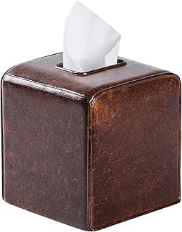 Rustic Leather Tissue Box Cover Square for Home Decor,Resin Heavy Tissue Box Holder for Bathroom Countertop,Tabletop,Bedside Table,Office (Retro Brown)