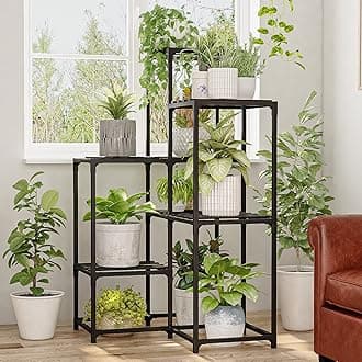 BamworldPlant Stand Outdoor Black Corner Plant Shelf/Holder for Living 7-Tier Stands Room Plant Rack Multiple Plants Patio Balcony Garden