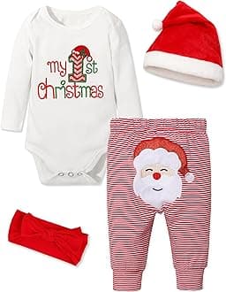 AbbenceBaby Girl Boy Christmas Outfit My 1st Christmas Baby Boy Infant New Year 4 Pcs Set