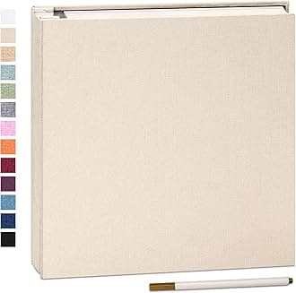 Adhesive Photo Album 33x32cm with 40 Pages Fits 10 x 15 cm Linen Cover Scrapbooking DIY Photo Album with A Metallic Pen Save Baby Growth Wedding Travel Beige