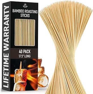 Zulay Kitchen Authentic Bamboo Marshmallow Smores Sticks - 40 Extra Long 17.5" Roasting Skewers - 5mm Heavy-Duty Bamboo - Thick Smore Sticks - Ideal for Grilling & Camping