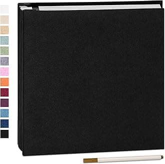 Adhesive Photo Album 33x32cm with 60 Pages Fits 10 x 15 cm Linen Cover Scrapbooking DIY Photo Album with A Metallic Pen Save Baby Growth Wedding Travel Black