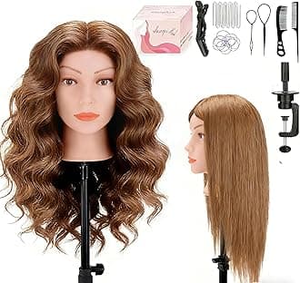 Mannequin Head 26" 100% Real Hair, Doll Head for Hair Styling & braiding with Table Clamp Holder + DIY Hair Styling Set, Mannequin Head for Cosmetology Training Head and Stylist Supplies（Light brown）