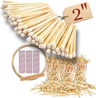 100-2" White Matches | Choose from 2", 3", 4", 5", 8" Wooden Safety Matches or Matchbox | Refill or Replacement Match for Candle Gift Set or Wedding Favors | Strikers Included (2")