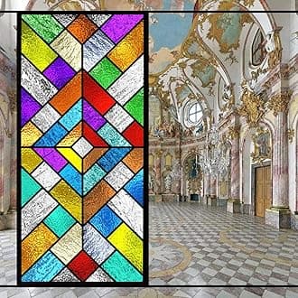 Stained Glass-Church Style Decorative Privacy Window Film Glue Free Static Cling Decals Heat Control Glass Sticker for Home Office W23.6 x H72.8(60x185cm)