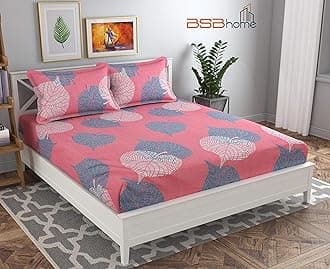 Premium Cotton Elastic Fitted Bedsheets with 2 King Size Pillow Covers | Double Bed with All Around Elastic 180 TC Supersoft | Size - 72 King Sizex78+10 inches | Pink and Light Green