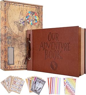 Our Adventure Book Scrapbook Album 11.9 X 7.6 Inch 80pages,3d Retro Embossed Letter Leather Hard Cover Movie Up,Memory Book For Couples,Wedding,Gifts For Boyfriend,Couples Gift Ideas,Anniversary
