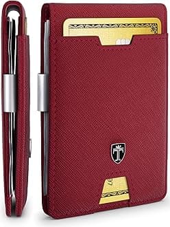 TRAVANDOMens Slim Wallet with Money Clip AUSTIN RFID Blocking Bifold Credit Card Holder for Men with Gift Box, Red