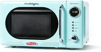 Countertop Microwave Oven with Easy Clean Interior - Retro Microwave with LED Display & Child Lock- Compact 0.7 Cu. Ft. Oven With 12 Pre-Programmed Settings for Quick Cooking- 700-Watts-Aqua