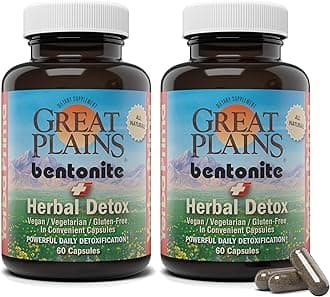 Yerba Prima Bentonite Clay Plus Herbal Detox, 60 Veggie Capsules (Pack of 2) - Use Long Term or as Rapid Detox, Premium Quality Ingredients, Powerful Daily Detoxification, Great Plains Bentonite
