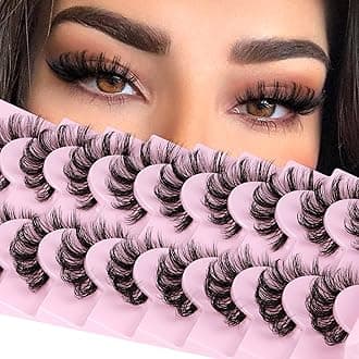 ALPHONSE Russian Lashes Clear Band False Eyelashes Natural Look D Curl Curly Fake Lashes Russian Strip Faux Mink Eyelashes 9 Pairs Pack