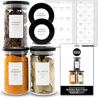 SAVVY & SORTED Spice Labels, 44 South Asian Spice Jar Stickers - Waterproof Kitchen Pantry Labels for Organizing Indian Spices