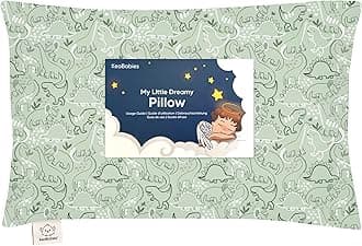 Toddler Pillow with Pillowcase - 13x18 My Little Dreamy Pillow, Organic Cotton Toddler Pillows for Sleeping, Kids Pillow, Travel Pillows, Mini Pillow, Nursery Pillow, Toddler Bed Pillow (DinoDood)