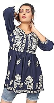 Bee M Pee DesignerShort Kurti Tops for Jeans for Women I Chikankari Rayon Cotton Long Kurta Kurti for Women I Stylish wear Kurti top for Girls